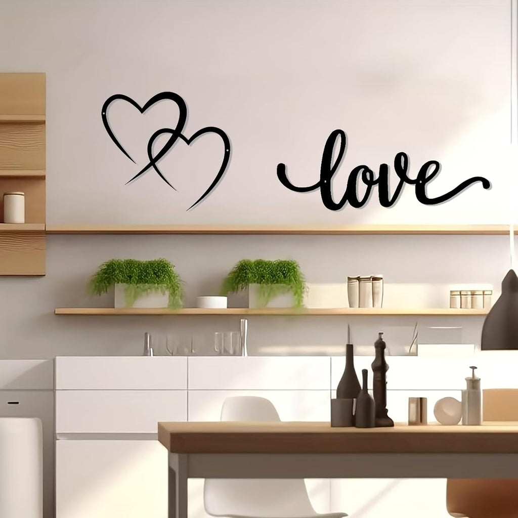 DUOOLN 2Pcs Love Wall Decor Blessed Art, Metal Heart Signs Couples Gift