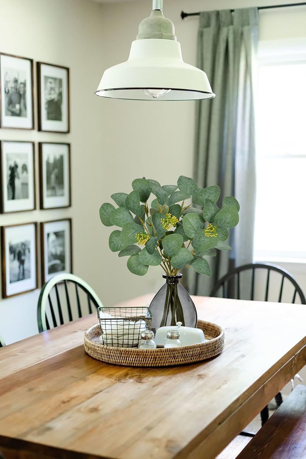 DILATATA Artificial Eucalyptus Stems in Glass Vase with Faux Water, 13" Fake Plant Eucalyptus Leaves Greenery for Table Centerpiece Office Home Decor - Black