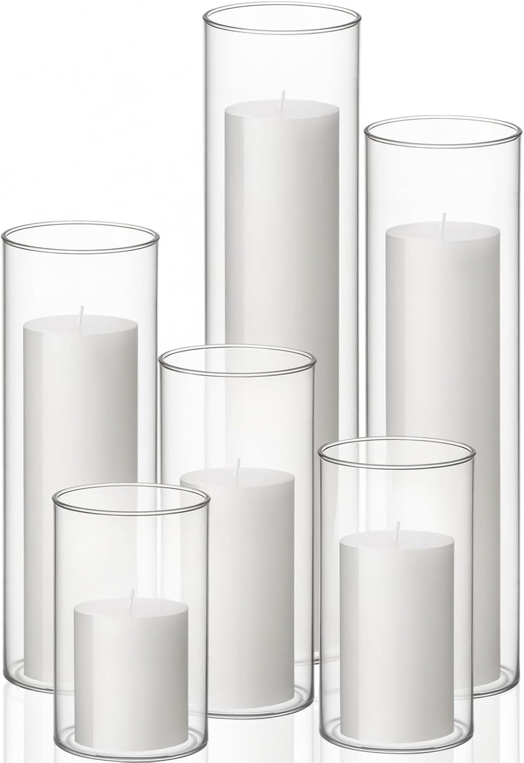 Shihanee 6 Glass Cylinder Vase Pillar Candle,White,Set of 6
