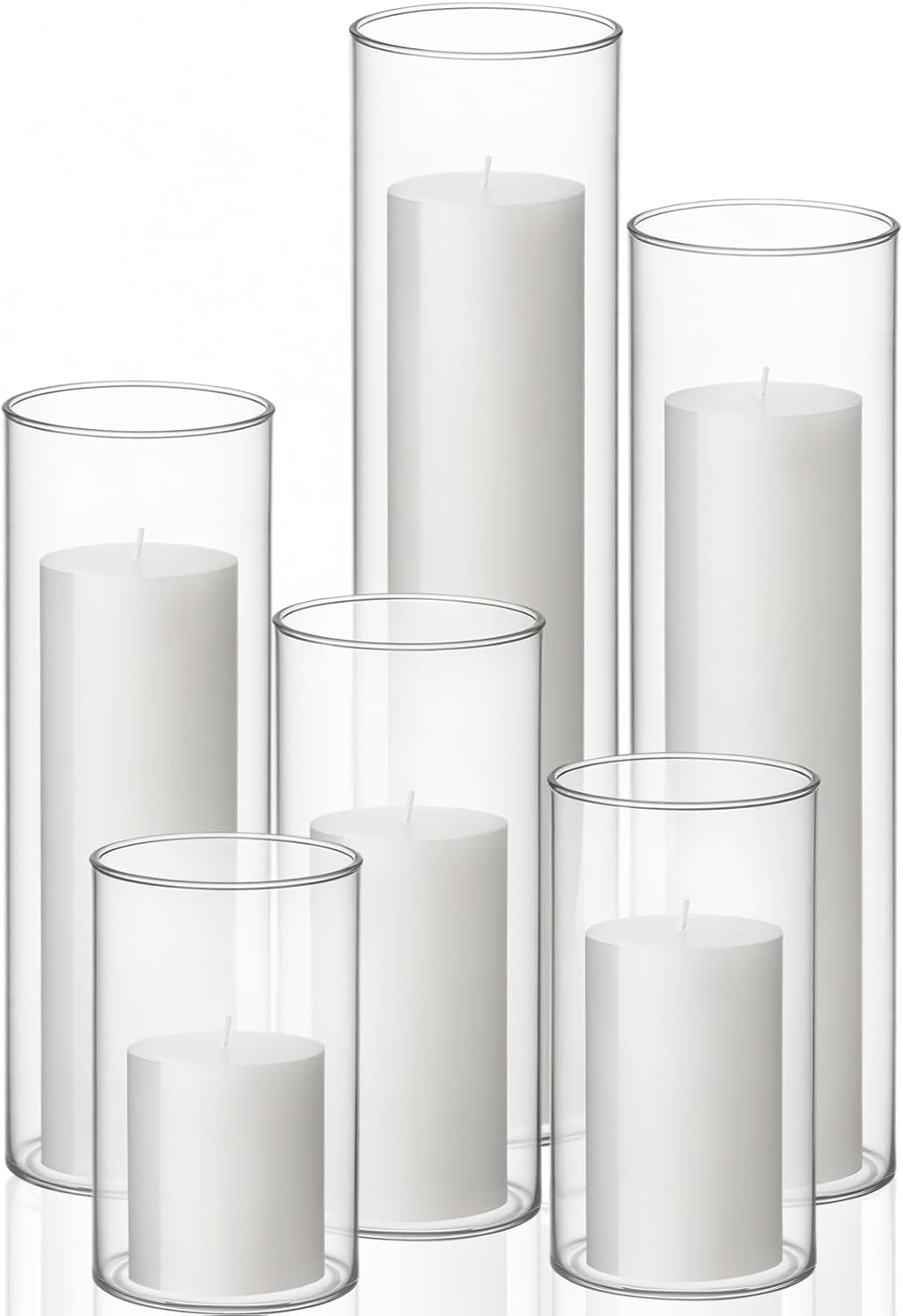 Shihanee 6 Glass Cylinder Vase Pillar Candle,White,Set of 6