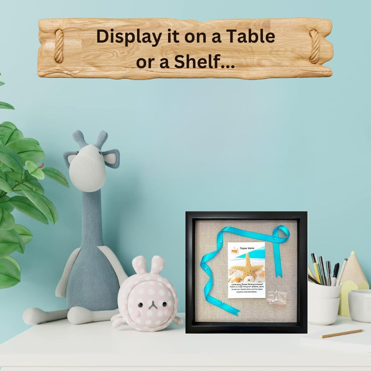 Tasse Verre 10x10 Black Display Shadow Box (1-Pack) Frame w/Linen Background and 8 Stick Pins - Ready to Hang Shadowbox Picture Frame - Box Display Baby Memorabilia Wedding