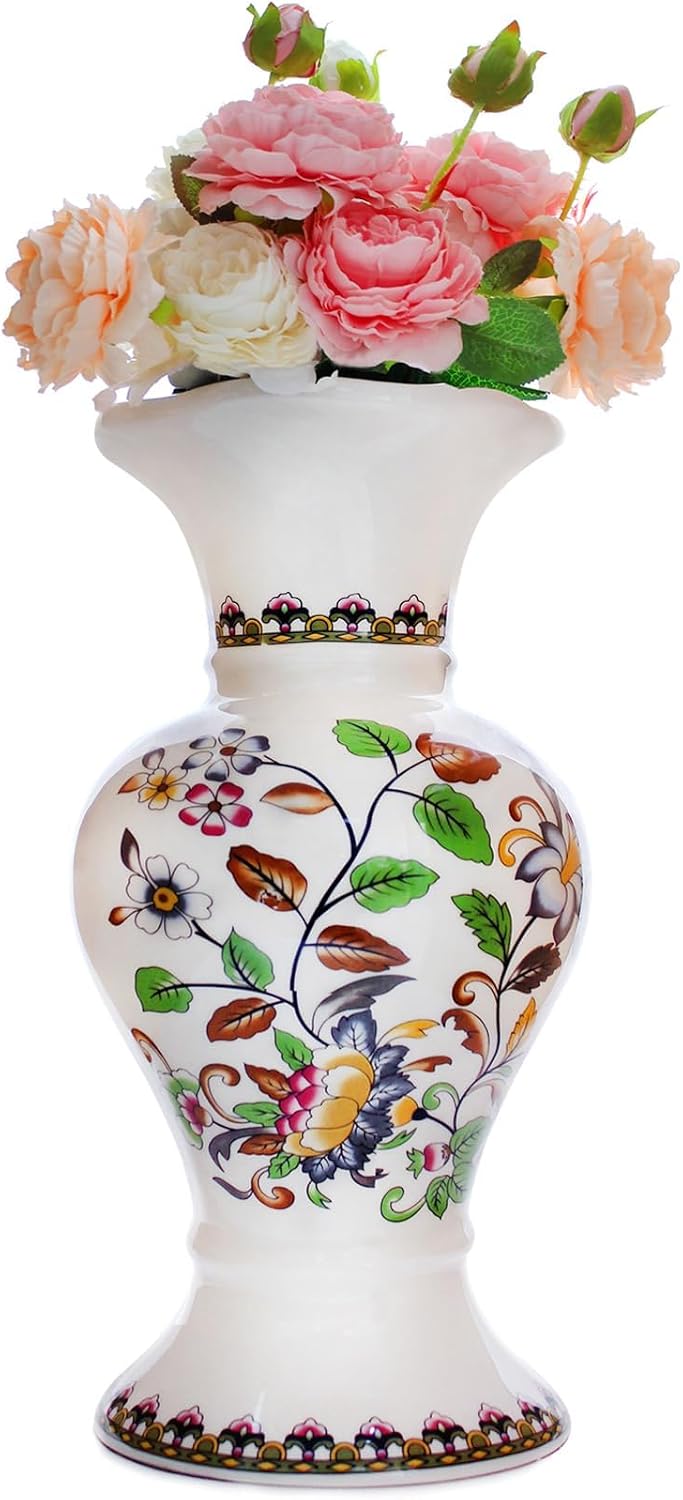 Rustic Farmhouse Ceramic Flower Vase, 12-Inch Colorful Vintage Vase