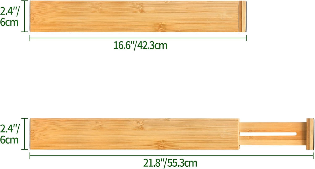 VaeFae 12-Pack Adjustable Bamboo Drawer Dividers, Expandable Drawer Organizer for Kitchen Utensils, Clothes, Bathroom, Office – Fits Drawer Interiors 16.6" to 21.8"