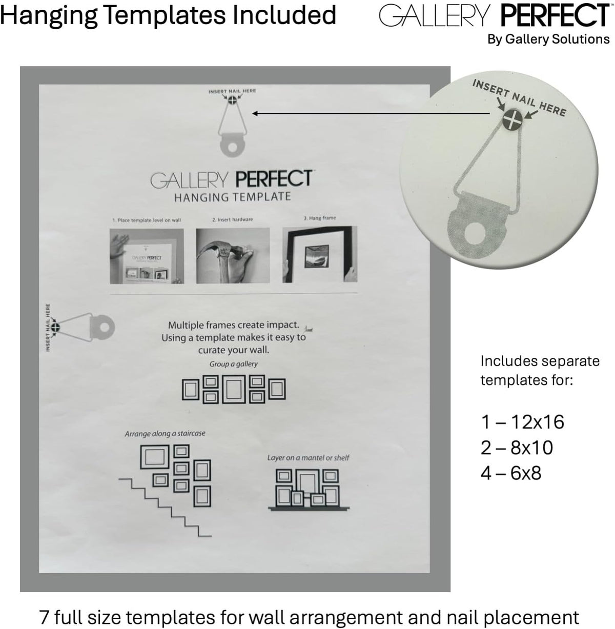 GALLERY PERFECT Multi-Size Picture Frame Set 7 Pack, White Gallery Wall Frames with Hanging Hardware, Clear Glass - One 12x16, Two 8x10, Four 6x8 Matted Photo Frames for Wall Display