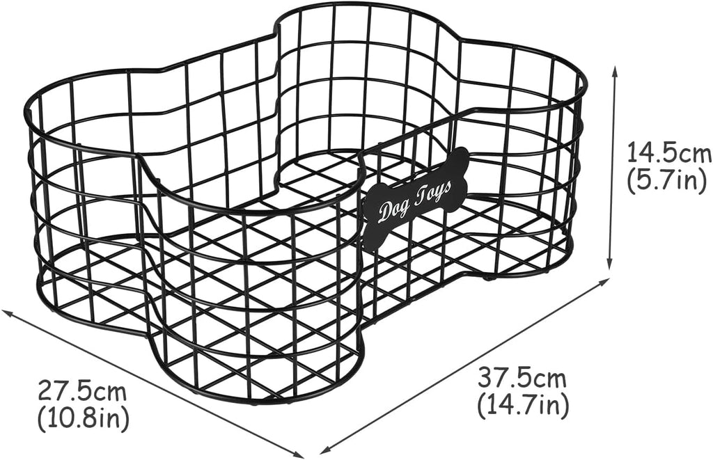 Metal Dog Toy Basket, Iron Wire Dog Toy Bin, Dog Bone Shaped Basket