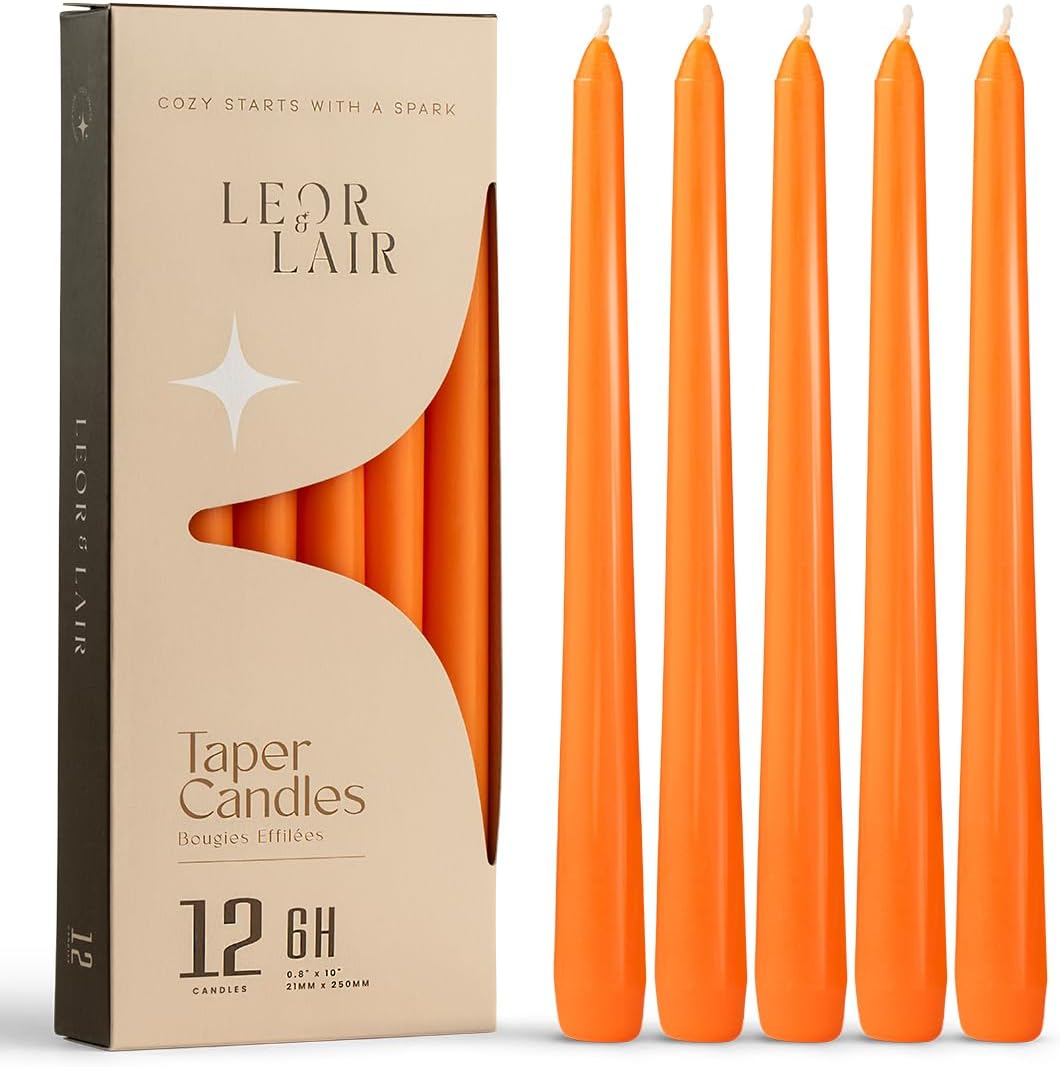Leor & Lair Orange Taper Candles, 12 Pack, 10 Inch Fall Candlesticks