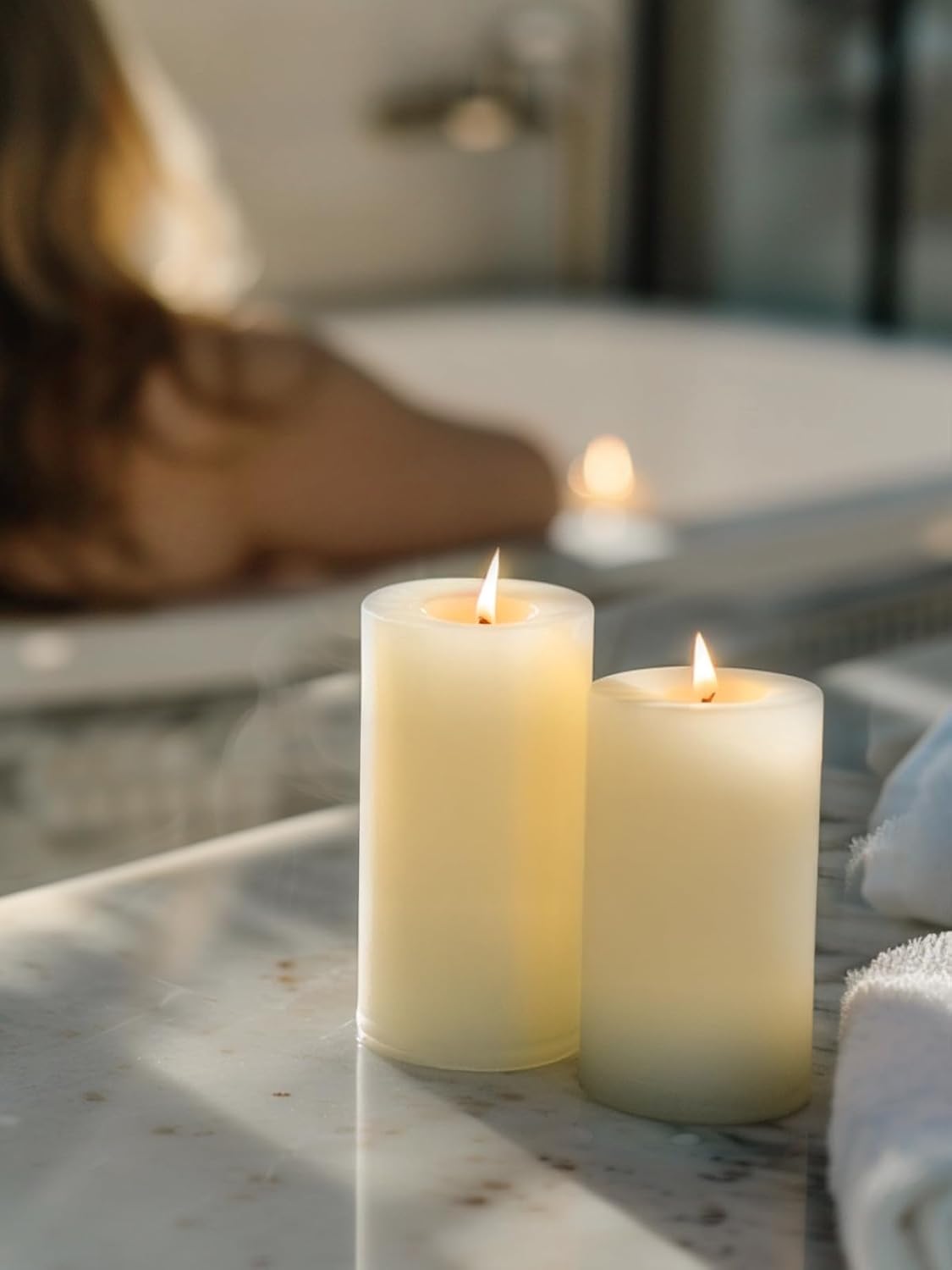 Ashlux 3x6 Inch Ivory Pillar Candles, Set of 3 Wax, 70 Hours Long Burning, Unscented and Dripless Pillar Candles Bulk for Christmas Lights, Wedding, Parties, Spas, Home Decorative