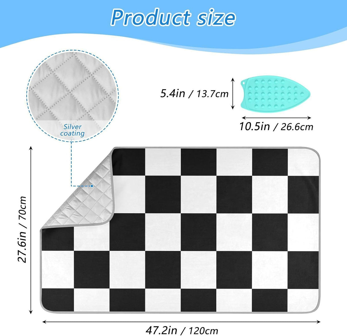 Portable Ironing Mat for Table Top Iron Pad Heat Resistant Blanket Portable Travel Ironing Board Covers Tabletop Sewing Pressing Quilting Large 27.6x47.2Inches Checkered Black and White