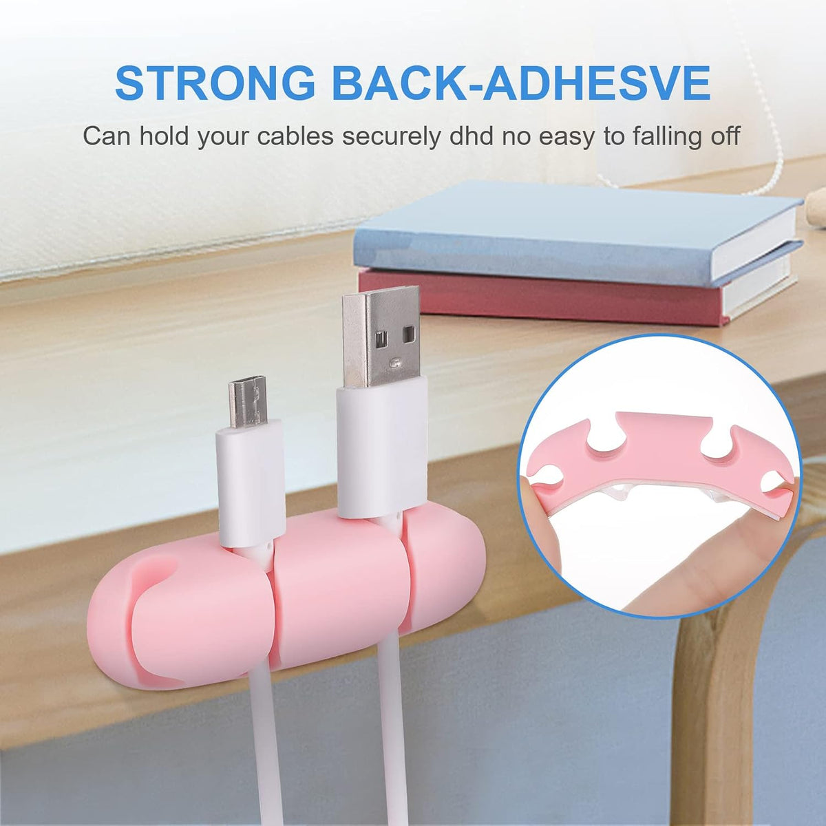 WLLHYF 3PCS Cable Clips, Cord Wire Organizer Silicone 4 Hole (Pink)