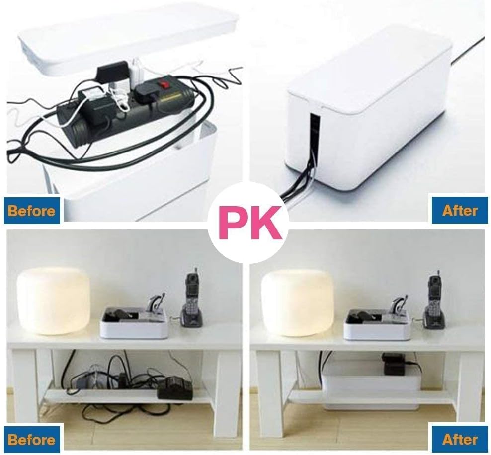 Cable Management Boxes Organizer, Large Storage Wires Keeper Holder for Desk, TV, Computer, USB Hub, System to Cover and Hide & Power Strips & Cords (White) 1
