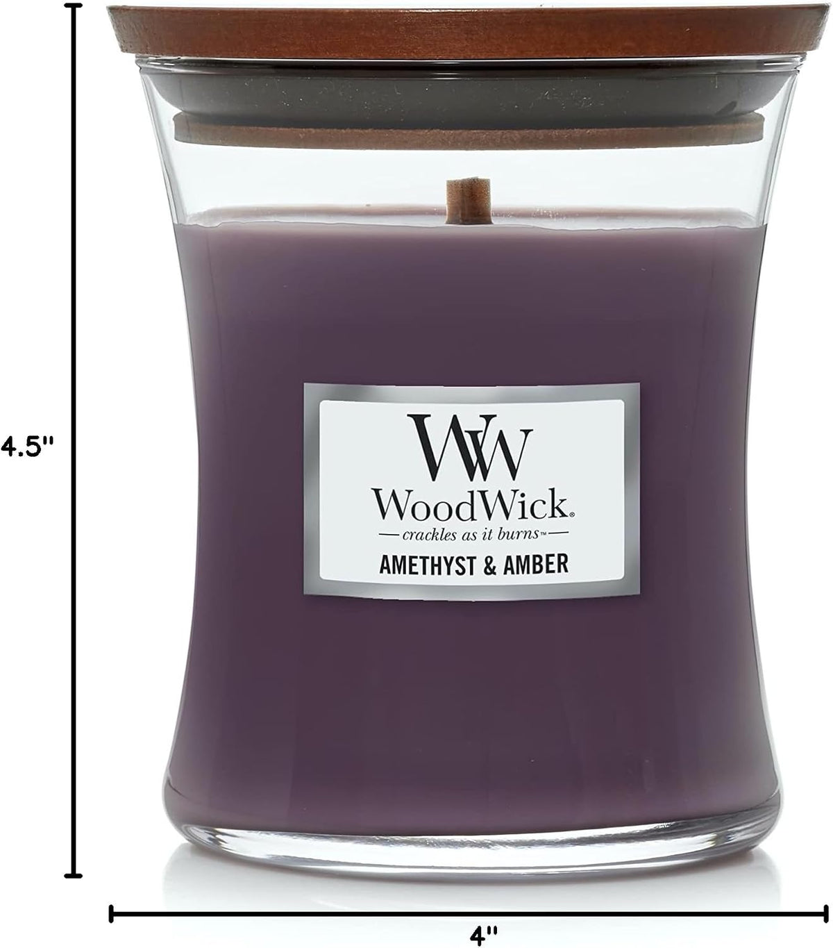 WoodWick Amethyst & Amber Gifts for Women and Men, 9.7 oz Medium Hourglass Candle with Crackling Wick (Pack of 4)