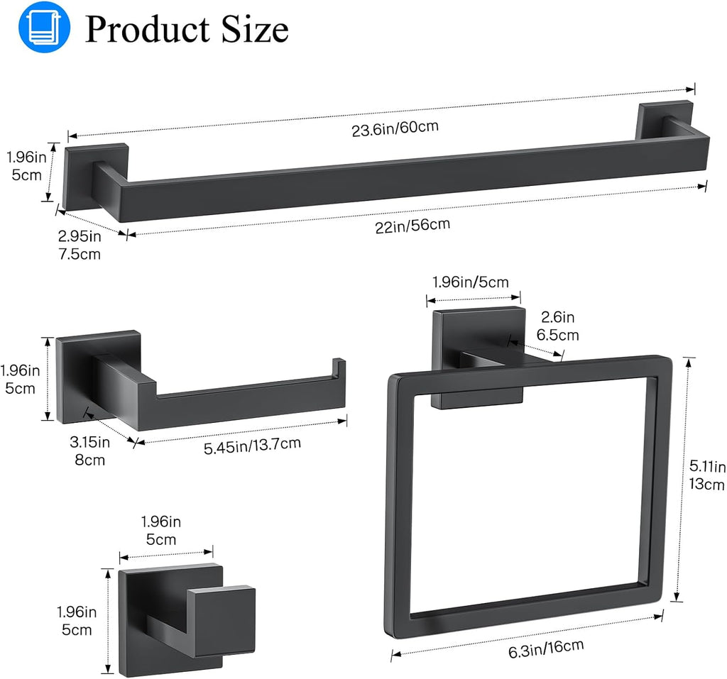 10-Piece Black Bathroom Hardware Set Towel Bar Set for Bathroom 23.6 inch