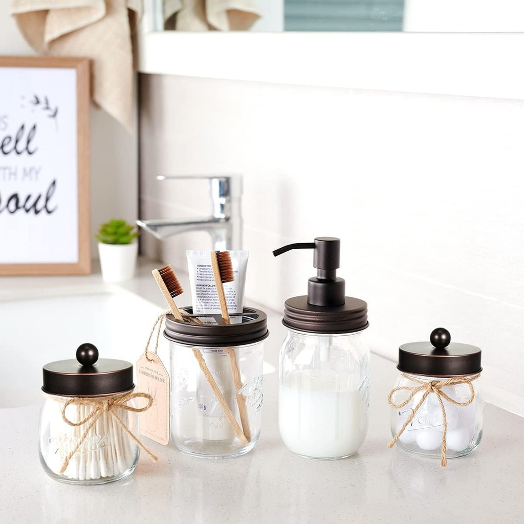 Amolliar Glass Mason Jar Qtip Dispenser Holder/Oil Rubbed Bronze,2 Pack