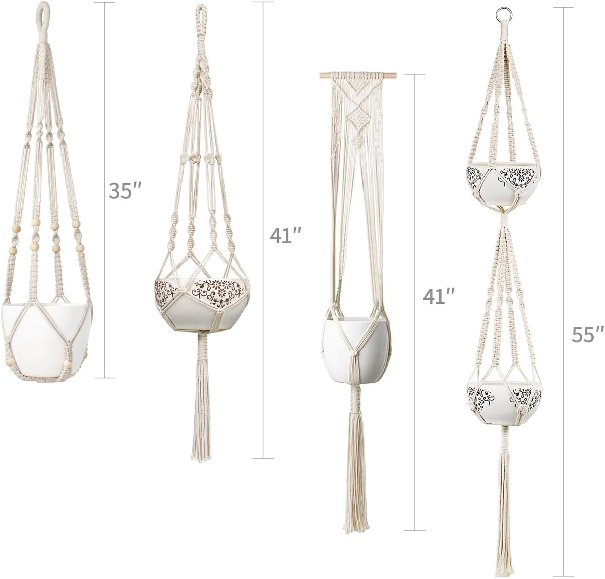 Mkono Macrame Plant Hangers Indoor Set of 4 Hanging Planter Basket Ivory