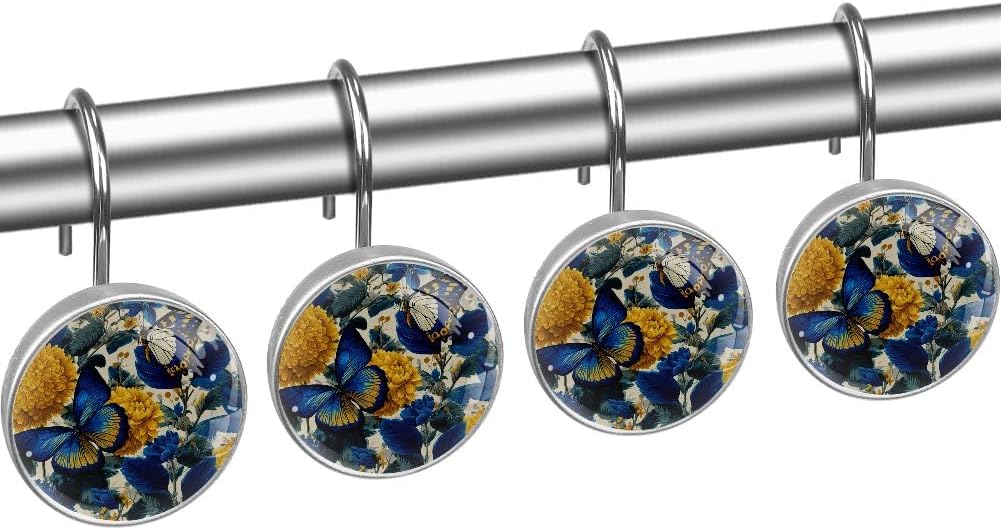 12 Pcs Butterfly Round Shower Curtain Hooks Stainless Steel Decorative Hanger Rings for Bathroom Kitchen Bedroom Curtain Rods