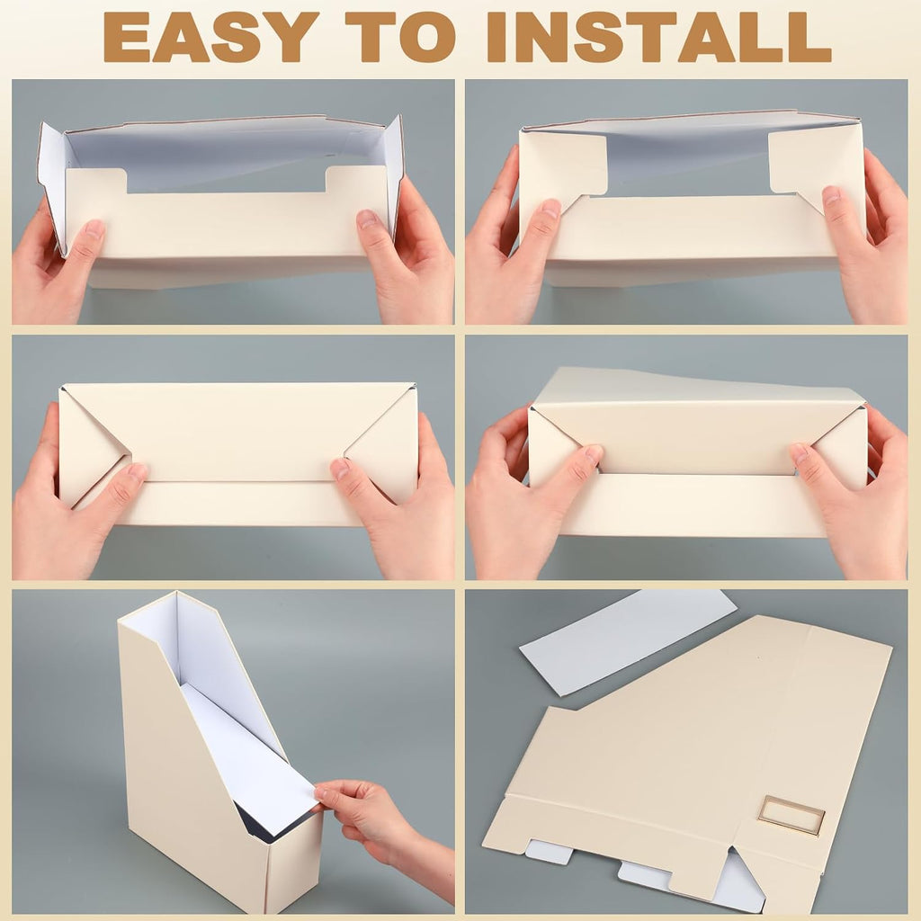 Feifeiya Magazine Holder Set of 6 Cardboard File Holder Desk, Beige