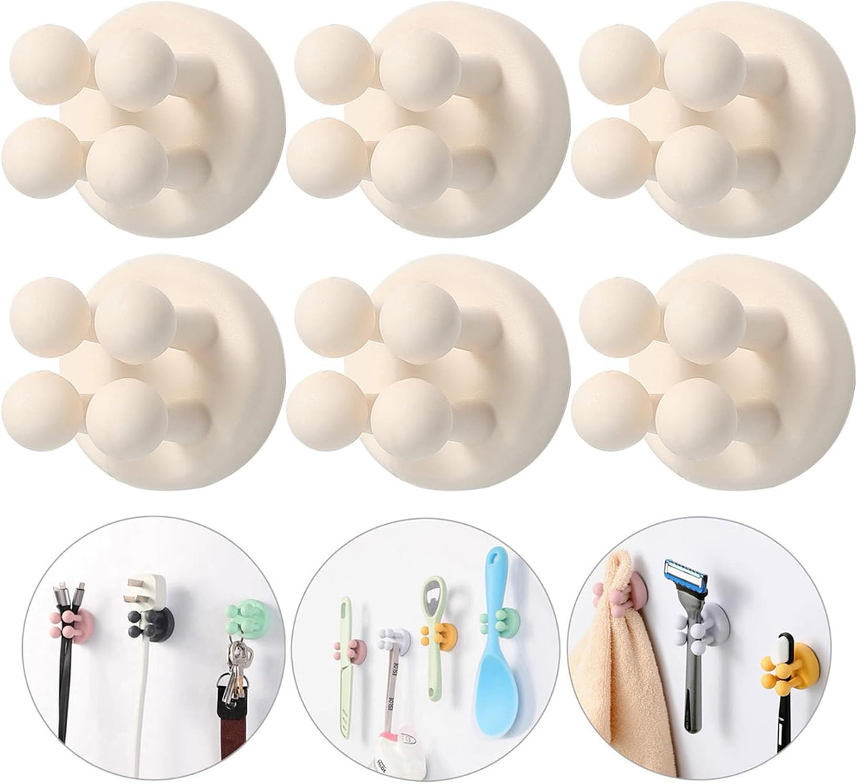 iBetterLife Self-adhesive Silicone Hook Holders - 5Pcs Mounted to Wall for Clipping Hanging Toothbrush Razor Towel Key Plug Cable, Utility Holders for Kitchen Bathroom Home Office Dorm Room Essentials