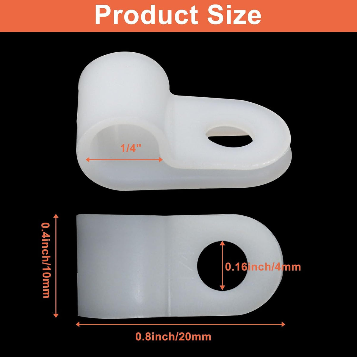 60 Pcs White R-Type Cable Clamp, 1/4 Inch
