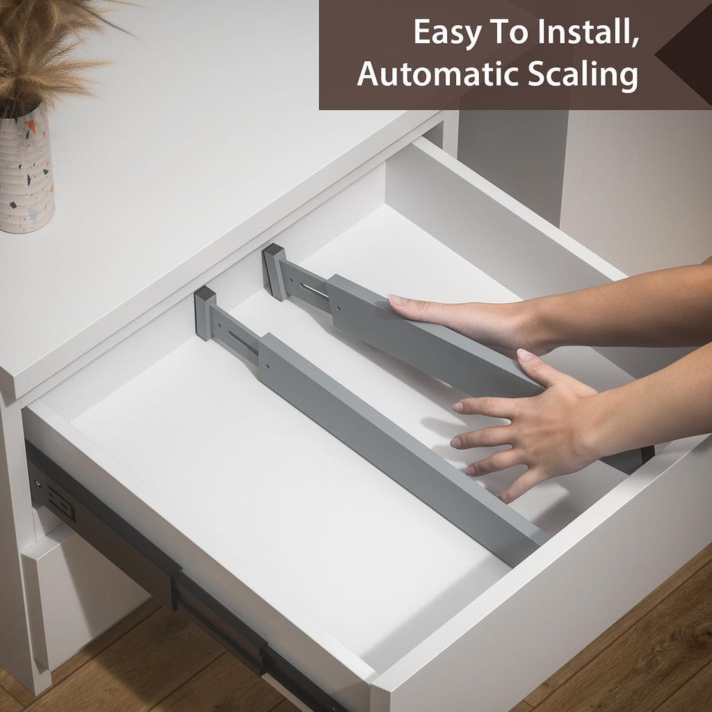 4 Pack Bamboo Drawer Dividers 17-22" Adjustable Kitchen Organizer, Gray