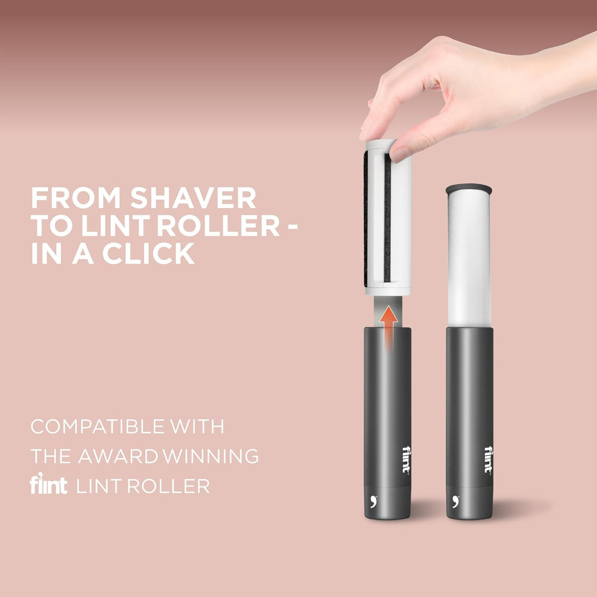Flint All-in-One Fabric Shaver, Compact, Retractable & Travel-Friendly Fuzz Remover with 2 Fabric-Safe Care Surfaces, Lint Brush & Lint Roller, Ultimate Depiller for Clothes, Eco-Friendly