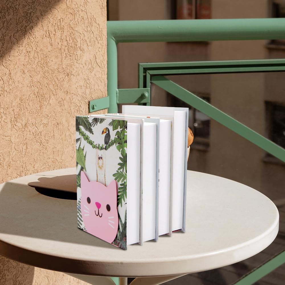 Lovely Pink Cat Kids Bookends Student Book Ends Cartoon Metal Bookends Office Desk School Library Decoration Bookshelf Book Organizer for Christmas Birthday Back to School Gift Gift