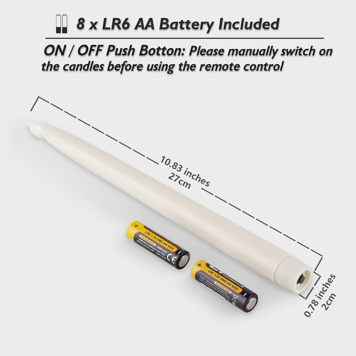 Ivory 10.8" Flameless Taper Candles with Timer, Battery Operated Dinner Candles, Smooth Wax Finish, Warm White LED, Remote & Batteries Included - Set of 4