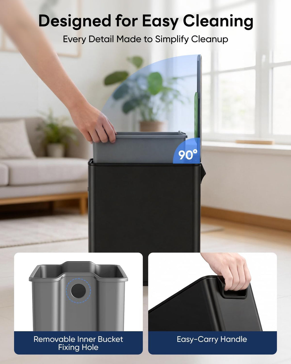 10L/2.6G Slim Bathroom Trash Can, Narrow Stainless Steel Soft-Close Step Pedal Bin with Lid, Odor Control Carbon Box, Removable Inner Bucket, Small Waste Bin for Bedroom, Office, RV (Black)