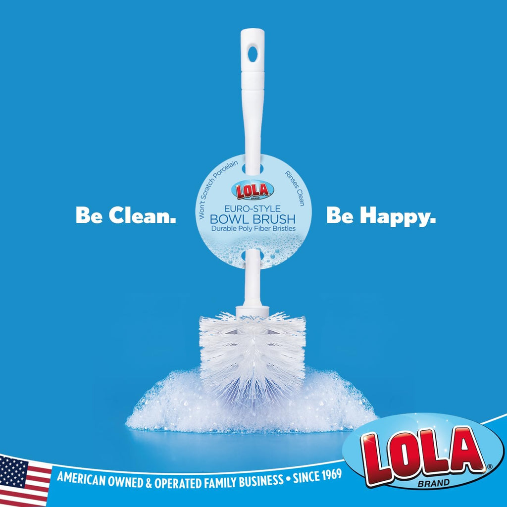 LOLA Eurostyle Toilet Bowl Brush, Durable Fiber Stiff Bristles, Non-Scratch - 2 Packs of 2 (4 Units)