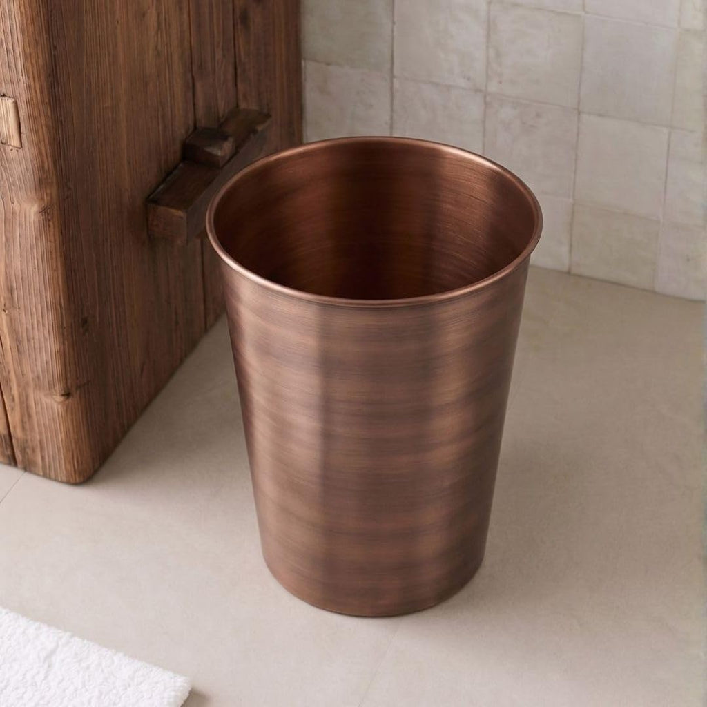 Monarch Abode Metal Bathroom Trash Can – Waste Basket for Bedroom, Office Desk, & Dorm, Handcrafted, Durable Decorative Antique Copper Small Trash Can Bathroom Garbage Bin Wastebasket