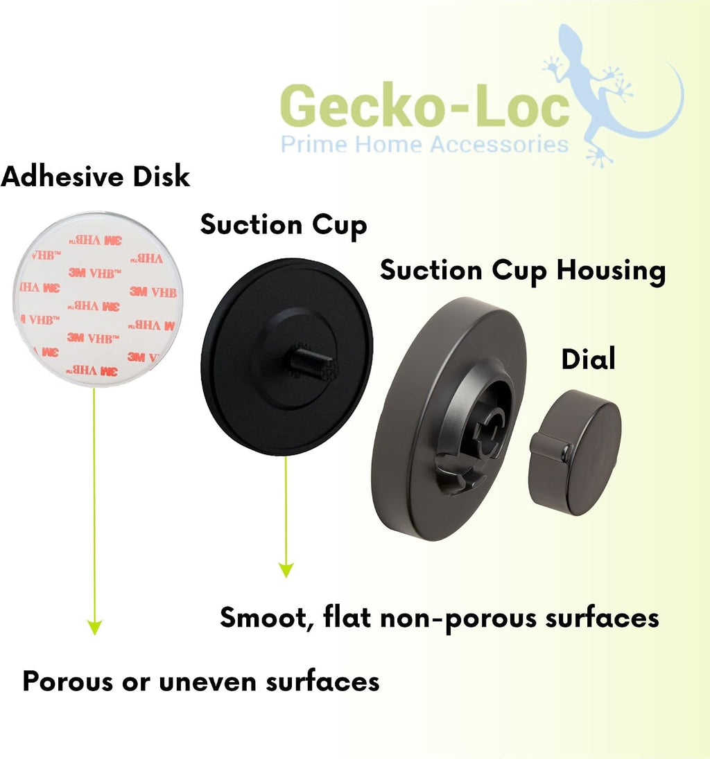 Gecko-Loc Large Combo suction cup wall mount bathroom shower caddy - shampoo storage basket shelf organizer caddie bath shelves - Black