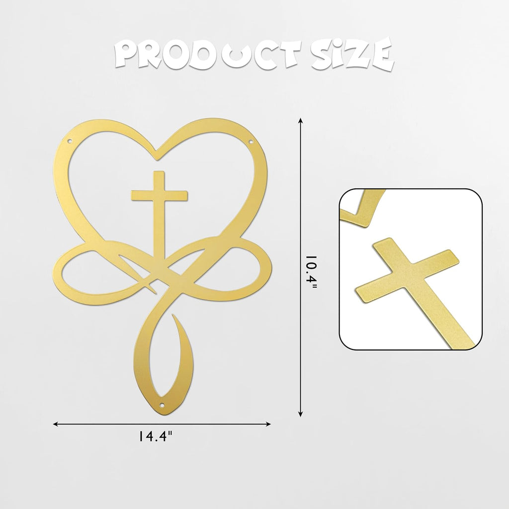 Natrlart Metal Infinity Heart Cross Wall Decor, Unique Cross Decorative Wall Art, Heart And Love Sign Wall Plaques, Love Gift For Adult Home Wedding, Decor Room Bedroom Living Room Decoration（Gold