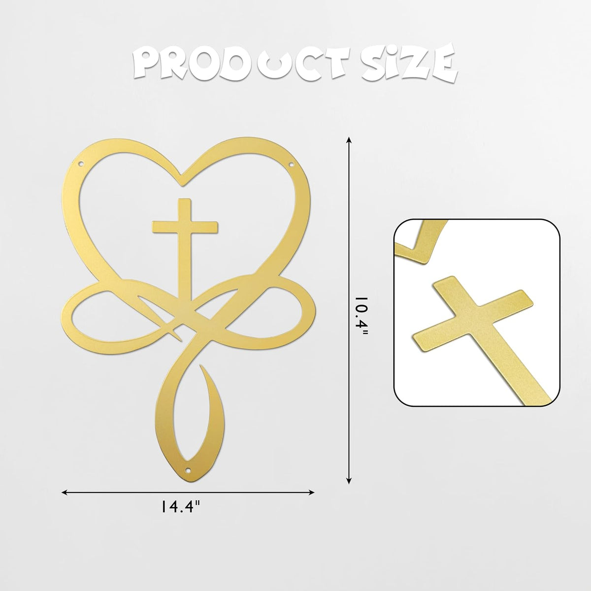 Natrlart Metal Infinity Heart Cross Wall Decor, Unique Cross Decorative Wall Art, Heart And Love Sign Wall Plaques, Love Gift For Adult Home Wedding, Decor Room Bedroom Living Room Decoration（Gold