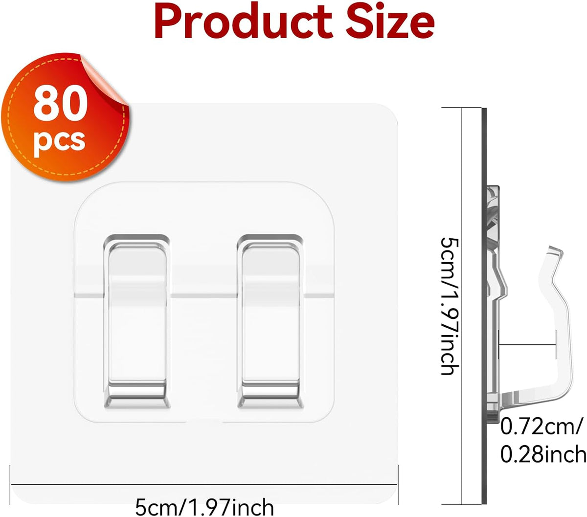 Hooks for Outdoor String Lights, 80 Pack Heavy Duty Cable Clips, Damage Free Cord Clips, Waterproof and UV-Resistant, Clear Self-Adhesive Hooks for Hanging Christmas Lights Outdoor and Patio Decor