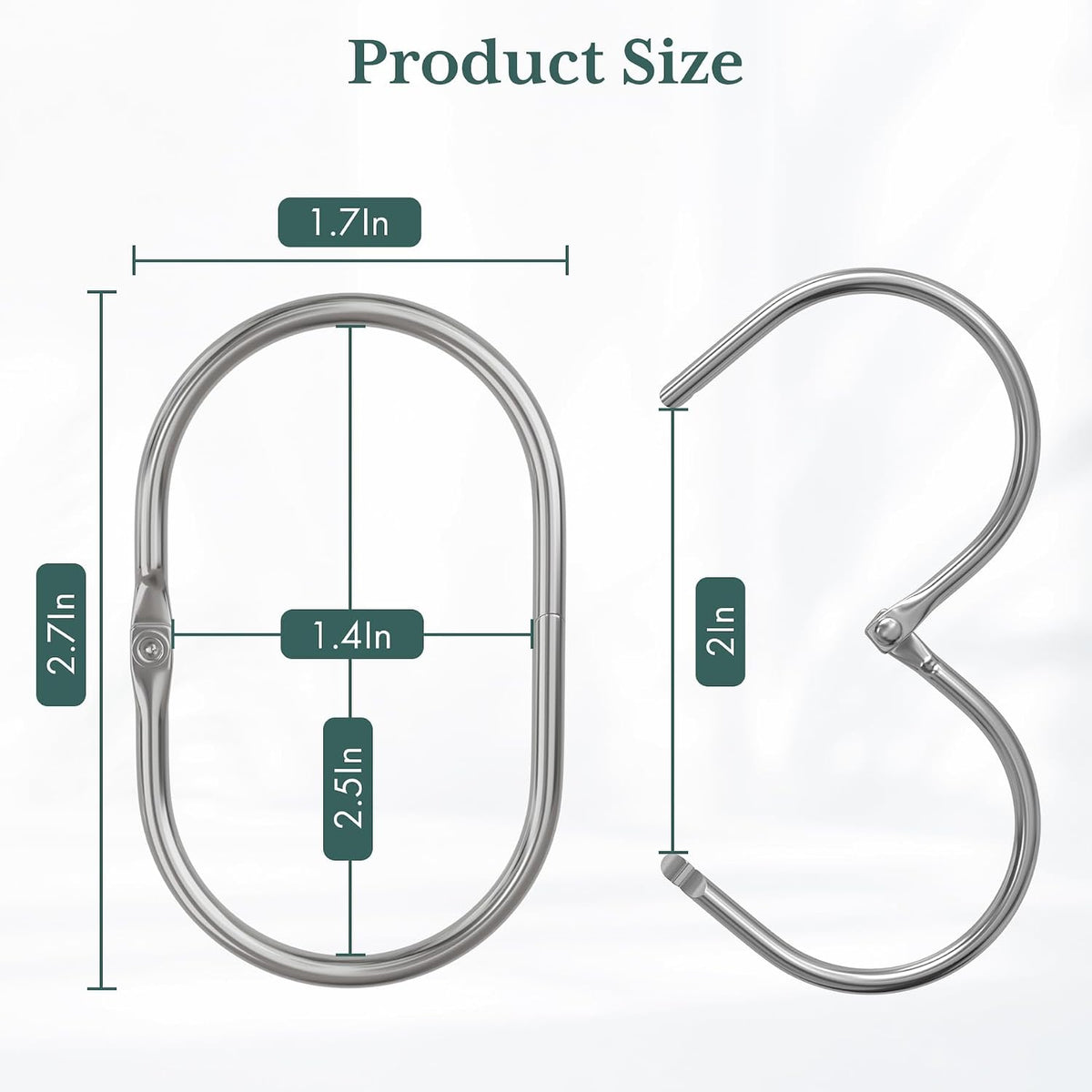 Bathway Shower Curtain Rings, Shower Curtain Hooks Chrome Shower Rings Rust Proof, Anti-Drop Shower Rings for Curtain, 12Pcs Shower Hooks for Shower Curtain Rod Oval Bathroom Curtain Rings