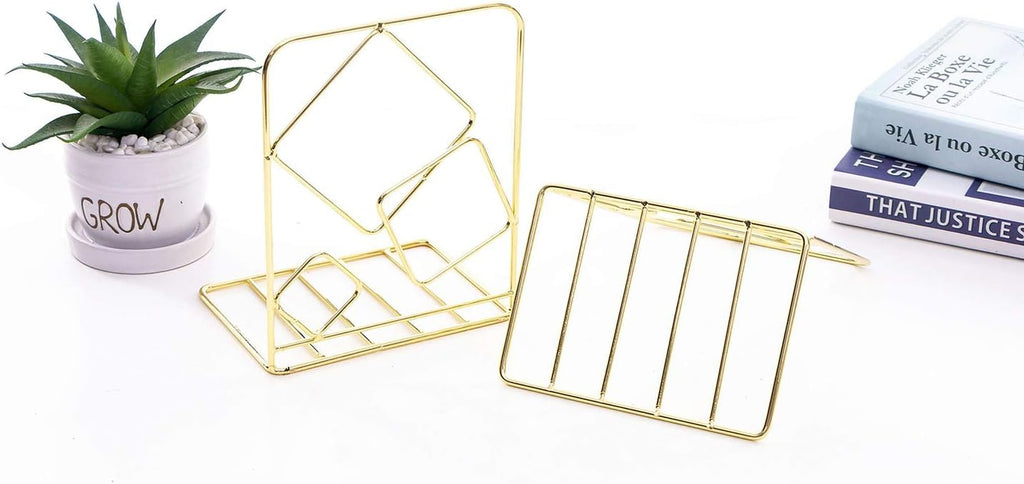 Agirlgle Bookends Metal Book Ends Heavy Duty Modern Decorative Bookend Bookshelf Decor for Home Library Office School Book Display Desktop Organizer Gift (Gold)