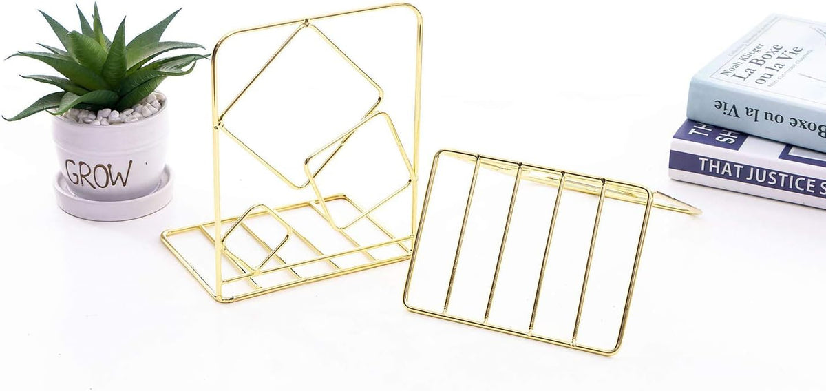Agirlgle Bookends Metal Book Ends Heavy Duty Modern Decorative Bookend Bookshelf Decor for Home Library Office School Book Display Desktop Organizer Gift (Gold)