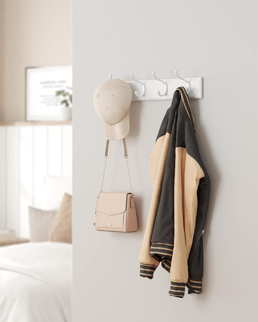 SONGMICS Wall-Mounted Coat Rack, 4 Dual Metal Hooks