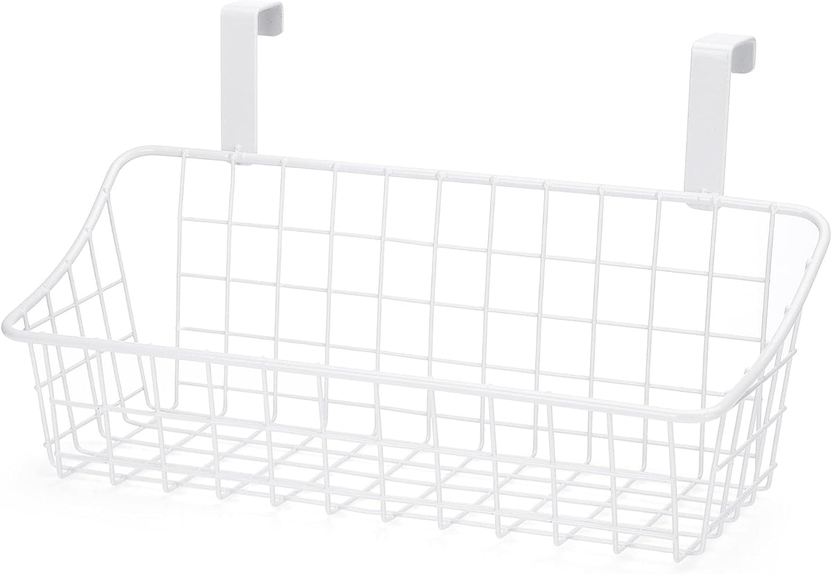LeleCAT White Basket with hook Grid Storage Basket,Hang it behind a door or on a railing,Over the Cabinet Door,2 Pack
