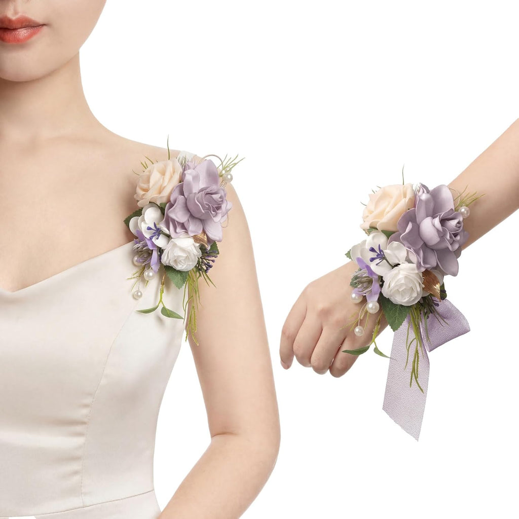 Ling's moment Wedding Wrist/Shoulder Corsage, Lilac Purple, 2pcs