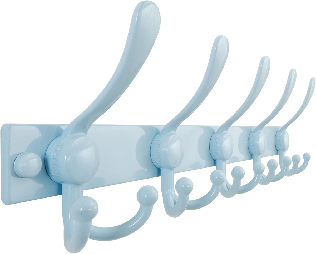 Dseap Coat Rack Wall Mount, Heavy Duty 12-Gauge Base vs Flimsy 1mm, Double-Thick Solid Anti-Snap Hooks, 16” Stud-Mount, Stainless Steel Hanger for Clothes Hat Entryway Closet Mudroom, Blue