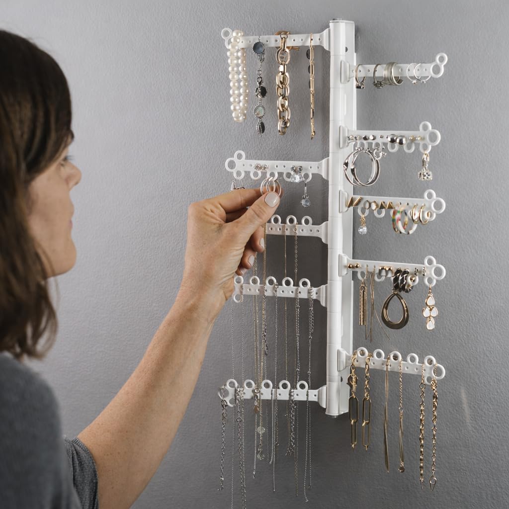 12-Tier Hanging Wall Jewelry Organizer, Earring,Necklace,Ring Holder-White