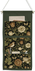 IAXIC Dark Tone Bird Tulip Floral Canvas Wall Hanging Organizer with Pocket