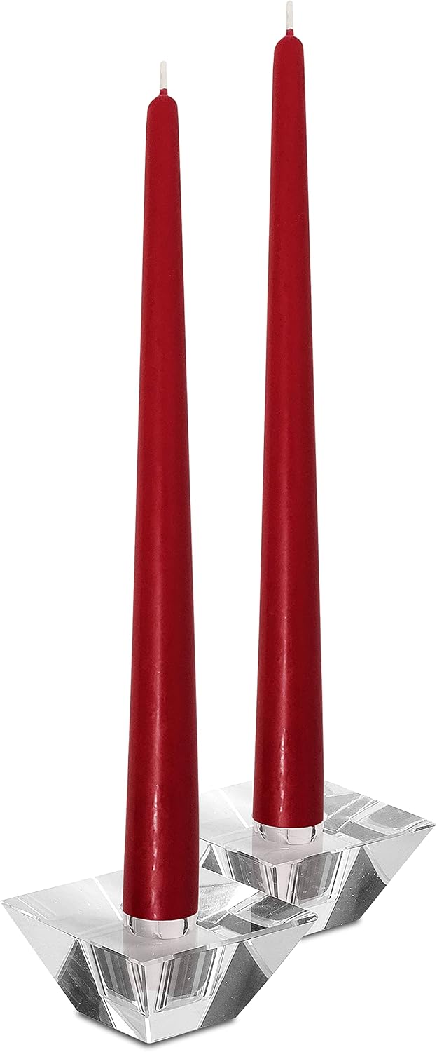 Hyoola Tall Taper Candles - 10 Inch Cherry Red Unscented Dripless Taper Candles - 8 Hour Burn Time - 12 Pack