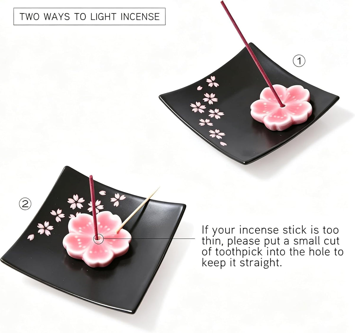 Japanese Cherry Blossom Ceramic Handmade Cute Incense Stick Holder or Incense Burner Holder, Unique Ash Catcher Inscent Tray and Decorative Gift, Home Decor 3.96 inches, Square Black