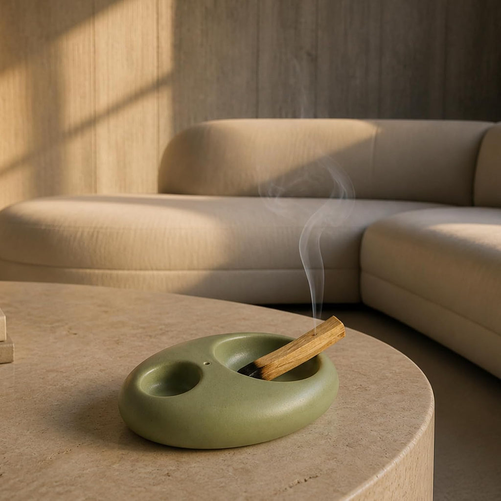 Pebble Ceramic Incense Holder 3-in-1 for Sage, Tea Lights & Sticks