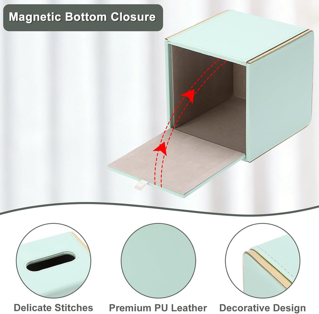 Sumnacon PU Square Tissue Box Cover, Magnetic Bottom, Waterproof,Mint Green