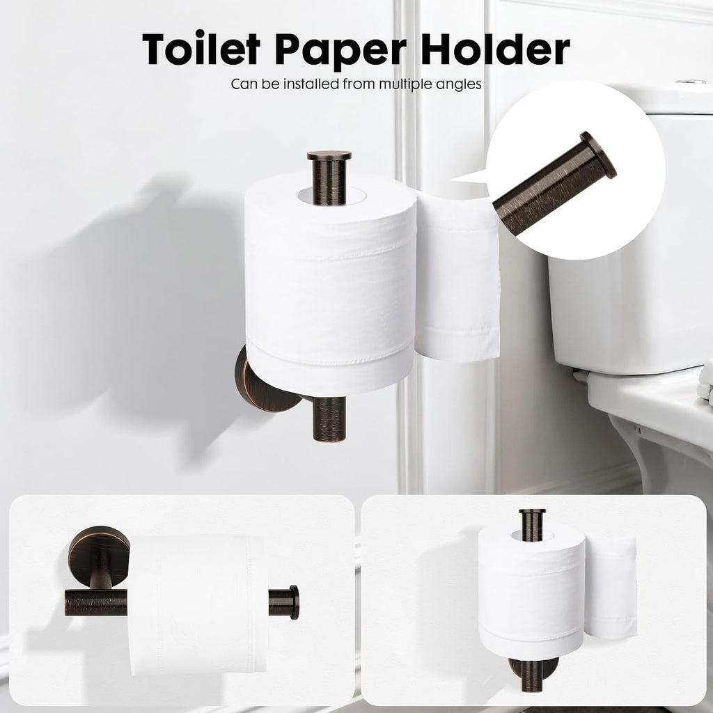 4 Piece Oil Rubbed Bronze Stainless Steel Bathroom Hardware Set Include Hand Towel Ring, Toilet Paper Holder,and 2 Robe Towel Hooks,Bathroom Accessories Set Oil Rubbed Bronze