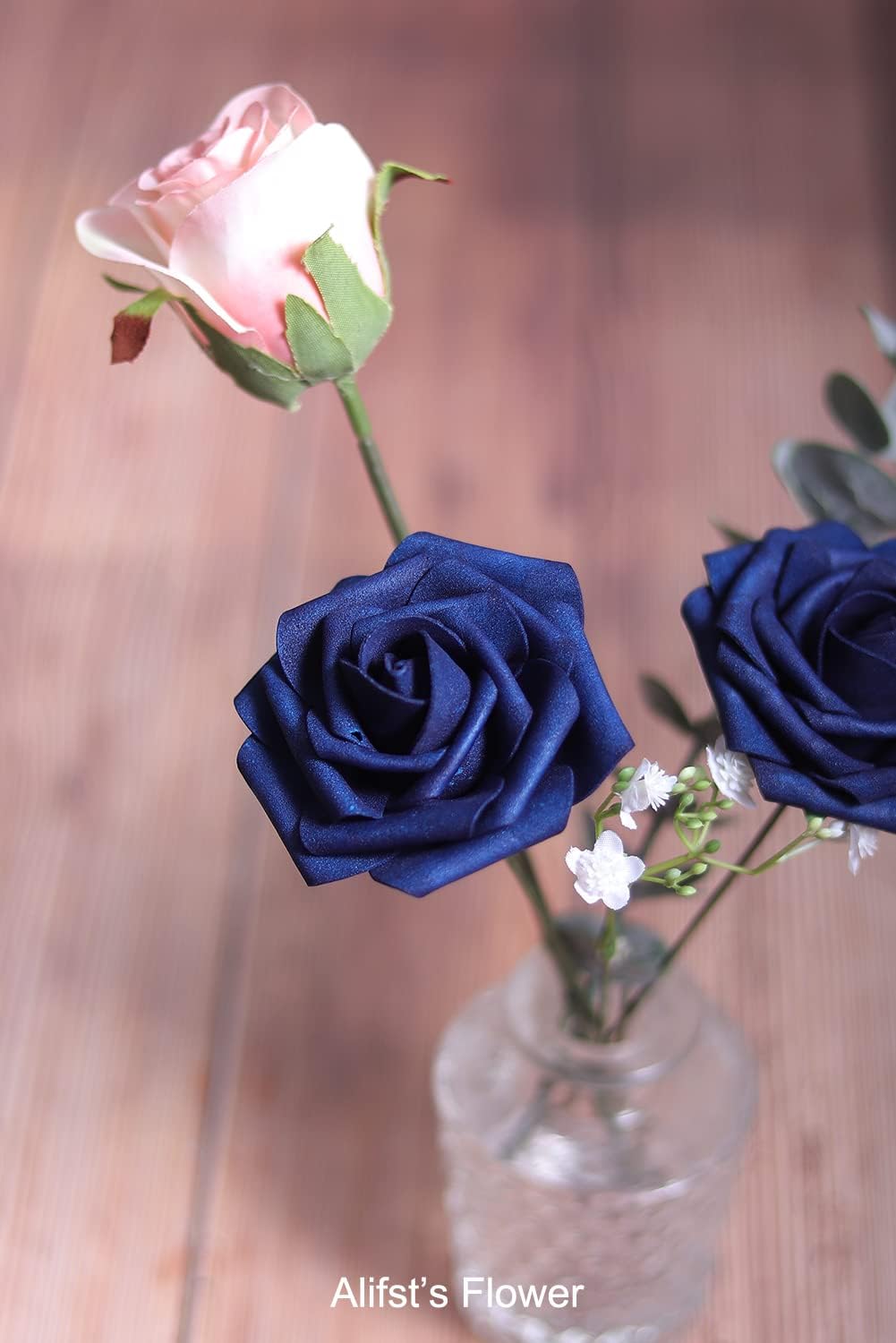 50pcs Artificial Flower，Real Touch Artificial Foam Roses Decoration DIY for Wedding Bridesmaid Bridal Bouquet Centerpieces Party(50, Navy Blue)