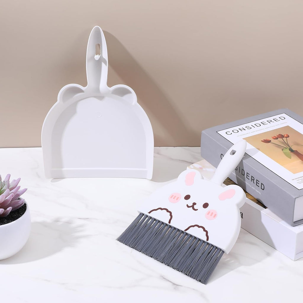 Upgrade Small White Broom and Dustpan Set, Hand Dustpan and Brush Set, Cute White Mini Broom and Dust pan Sets, Little Dust Pan for Home Use Tabletop Debris Cleaning Pet Guinea Pig Cages