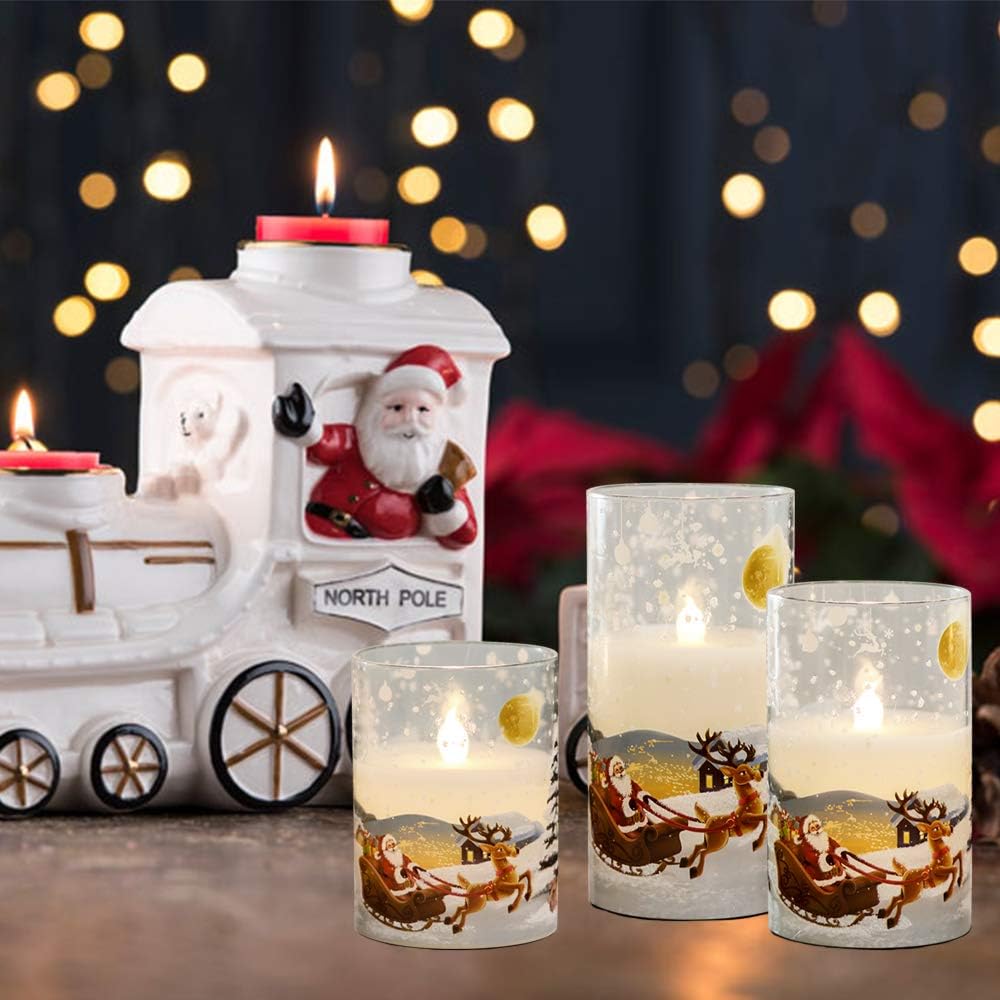 Eldnacele Santa Christmas Flameless Candles Glass with Remote and Timer